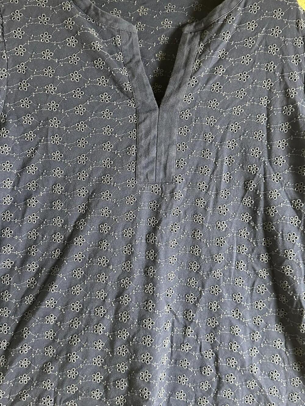 J. JILL Cotton Pullover 3/4 Sleeve Blouse Navy Blue Eyelet Lace V Neck Sz XL - Picture 3 of 15